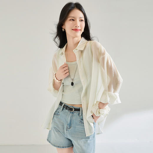 「高货sh」全新升级【铂金会员146/天猫199/差价53】(13436)洛诗琳天丝防晒条纹衬衫2025夏季宽松外搭薄款空调衫女 商品图0