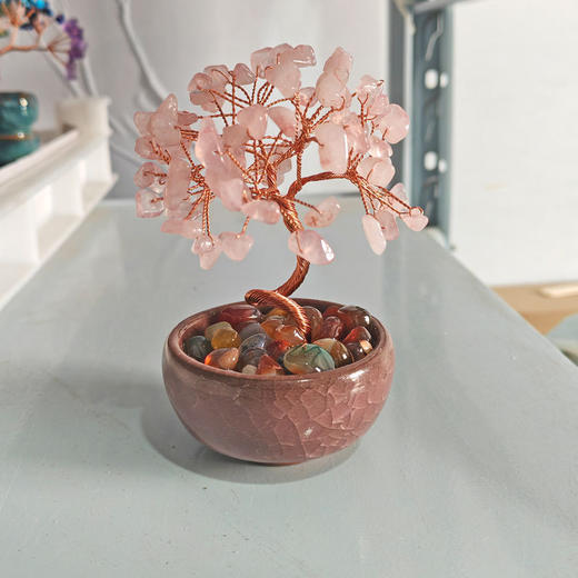 雀说 聚宝盆茶盏底座水晶发财树摆件桌面水晶生命树 商品图3