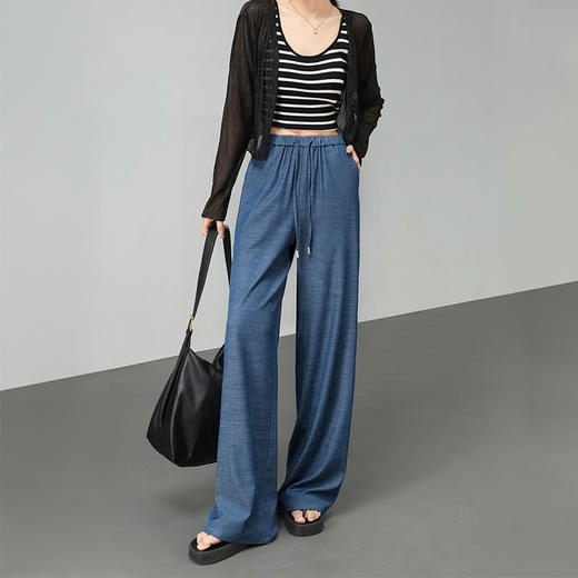 丁摩 天丝牛仔裤女新款女装夏季薄款休闲裤冰丝遮肉简约阔腿裤5ZF-LSR 商品图0