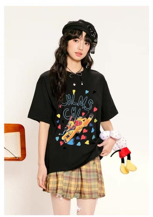 七夕福利-NO退~情侣潮牌100%棉手绘小狗短袖T恤-喜出 商品图0