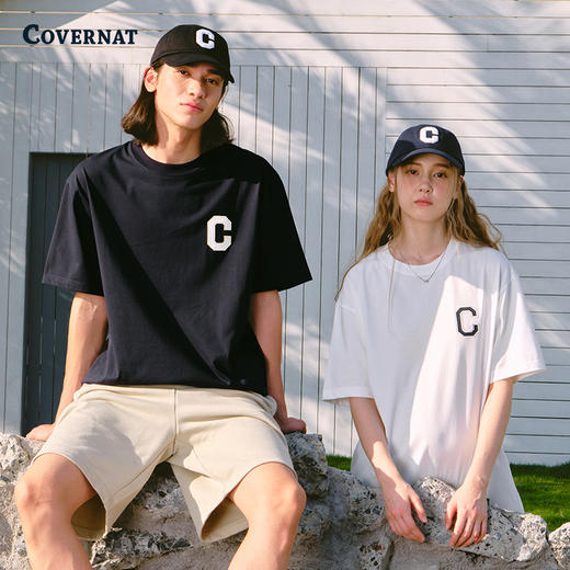 【周末秒杀】COVERNAT韩国潮流T恤刺绣C标简约时尚男女情侣同款短袖2025夏季新CO2502ST33 商品图0