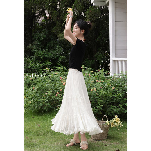 鹿向南「灵动月光」杏色半身裙女夏季新款独特百褶裙长款纱裙半裙 商品图3