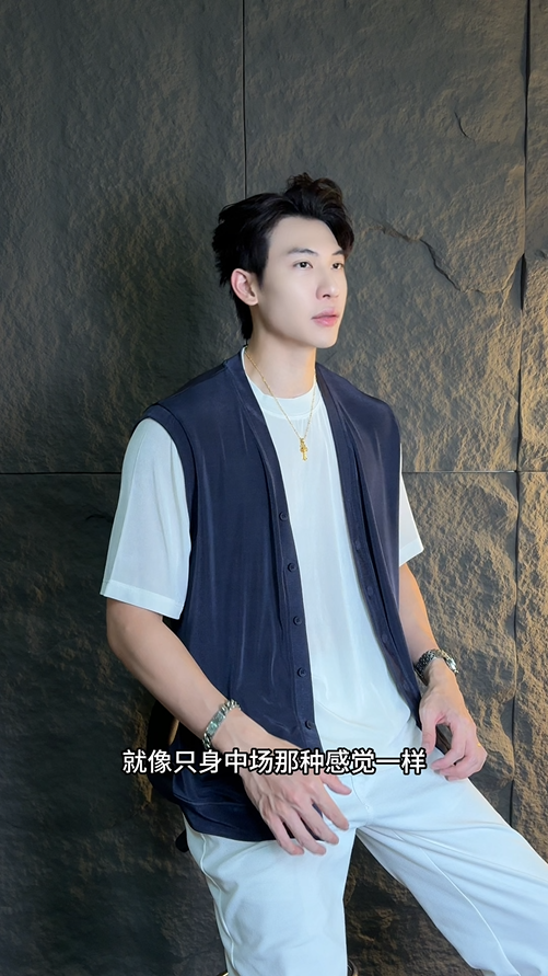 T3969夏季高级感新款男士美式撞色纽扣圆领短袖T恤假两件百搭休闲上衣