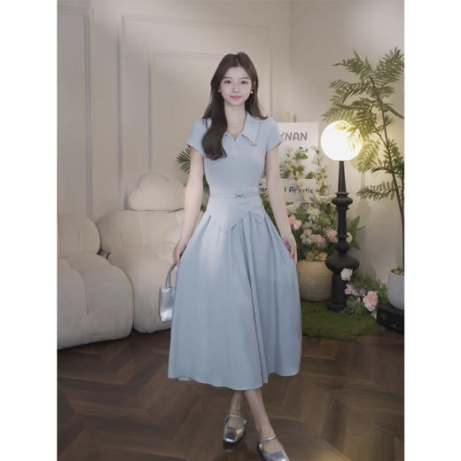 鹿向南「怦然心动」夏季气质假两件女连衣裙设计感高腰正肩长裙子 商品图2