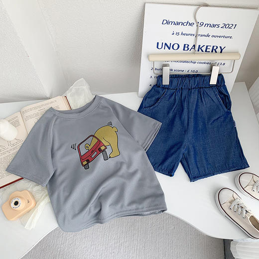 【夏日清爽，童趣系列套装~】儿童短袖T恤套装 牛仔短裤熊猫印花 无骨短袖 手感细腻 不易变形-QQ 商品图5