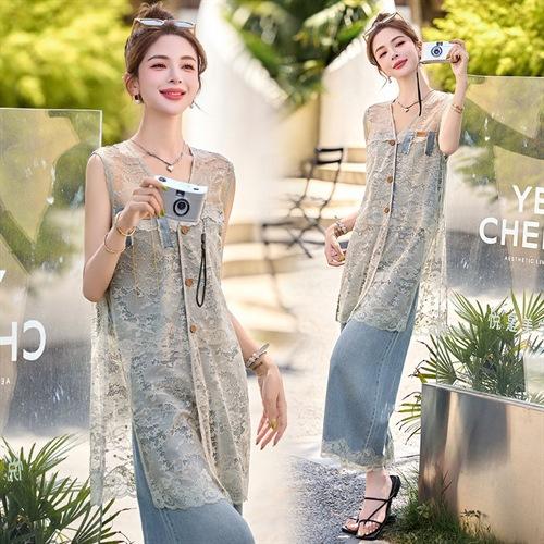 新中式镂空马甲罩衫女夏季新款复古气质外搭休闲背心阔腿裤两件套BX3012 商品图1