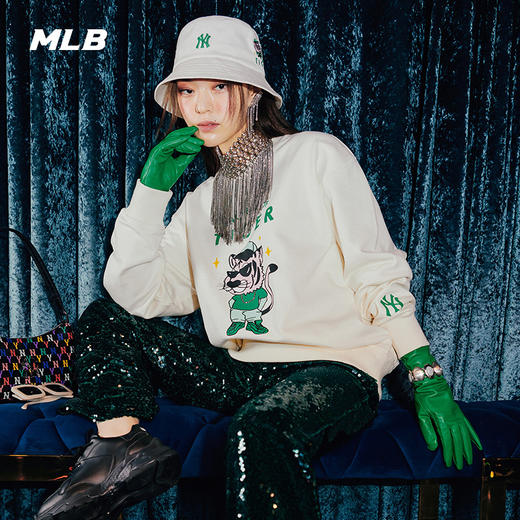 【限时秒杀】MLB男女NY卡通老虎印花宽松休闲圆领套头卫衣3AMTD0121 商品图2