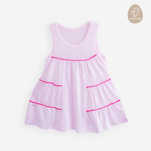 【无袖连衣裙】卓儿夏季女童裙子纯棉简约薄款花边短袖中长款连衣裙 商品图0