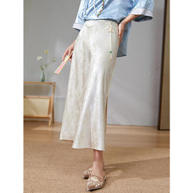 「自」全新升级【铂金会员358/天猫479/差价121】(52135)洛诗琳新中式三醋酸提花半裙2025夏季高腰开叉显瘦国风半裙