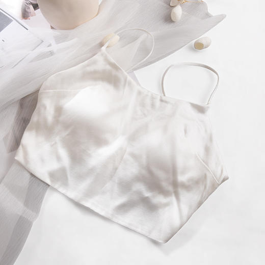 丁摩双面真丝带胸垫小胸吊带文胸桑蚕丝抹胸式防走光内搭美背内衣AL2S238 商品图6