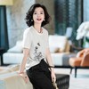 西子/【墨笔生花】桑蚕丝手绘感玫瑰蝴蝶绣花圆领简约休闲短袖T恤/TXTJ197 商品缩略图1