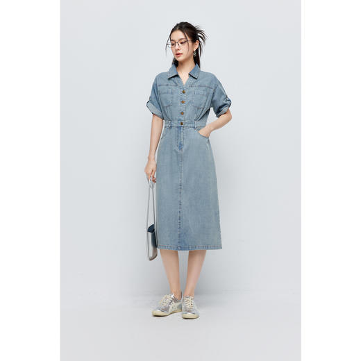 【商场同款】诗凡黎工装牛仔连衣裙2024夏新款中长裙女3F4291671 商品图1