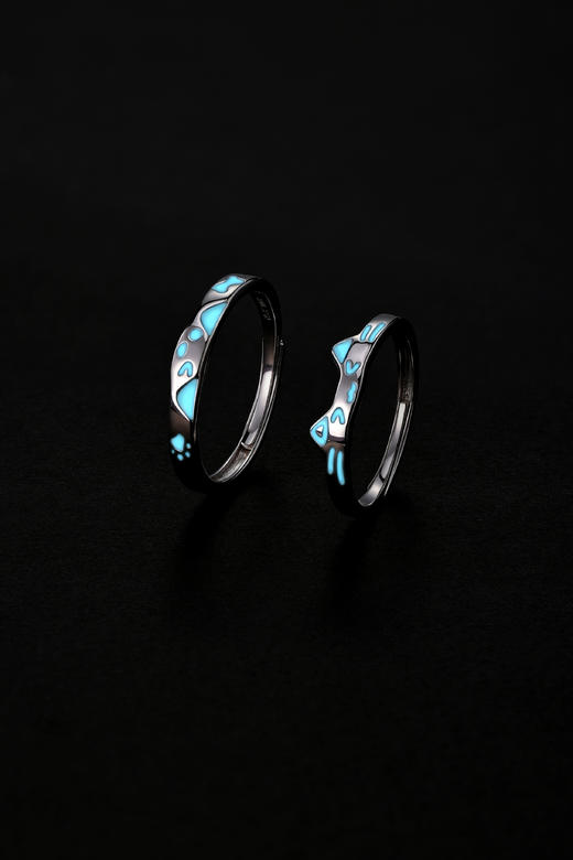 【夜光✨】卡蒂罗/KADER 宠爱发光情侣对戒 萌趣猫狗欢喜冤家俏皮可爱开口可调节素圈一对 极简ins风萌宠配饰 商品图6