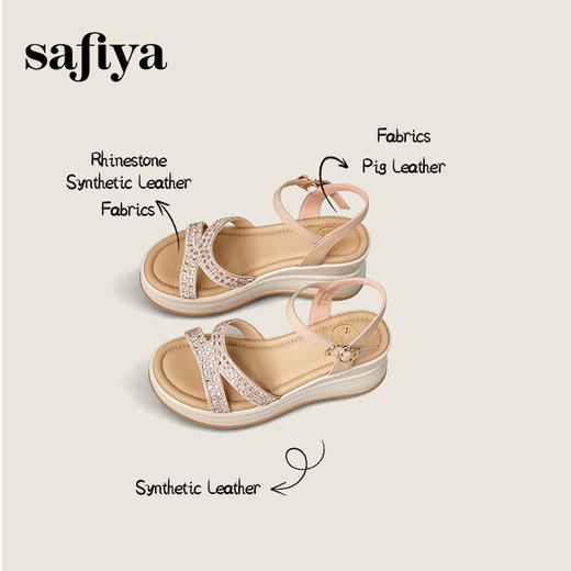 Safiya/索菲娅2025夏季时尚水钻坡跟厚底增高百搭休闲凉鞋SFD2115413 商品图0