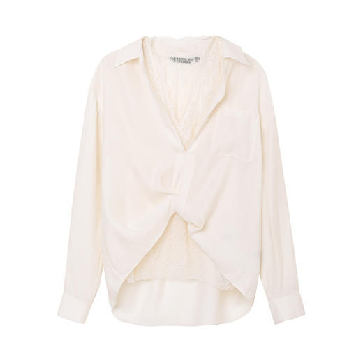 NEELLY纳俪商场同款夏新款气质蕾丝设计感长袖衬衫女休闲V领衬衣N25071B01012 商品图3