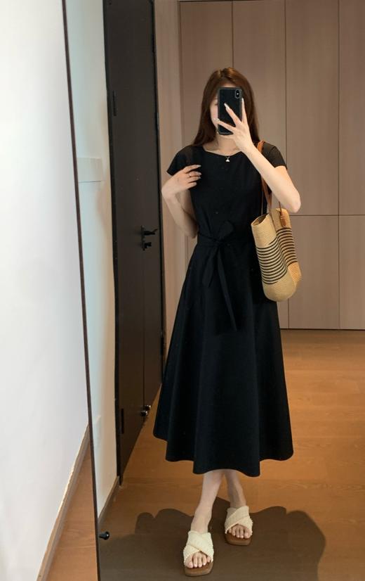 LP同款立体剪裁高支高密100棉府绸小飞袖净版OL通勤连衣裙 商品图10