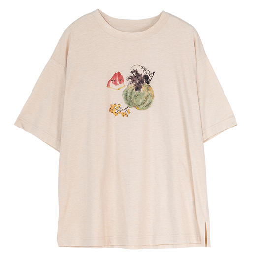 牧衣游原创印花纯棉T恤舒适亲肤文艺圆领简约百搭宽松短袖 晓来风 商品图4