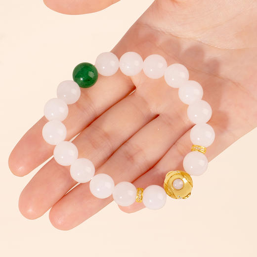 五行“喜金”系列 百财聚来 天然白玉石手链串 商品图3