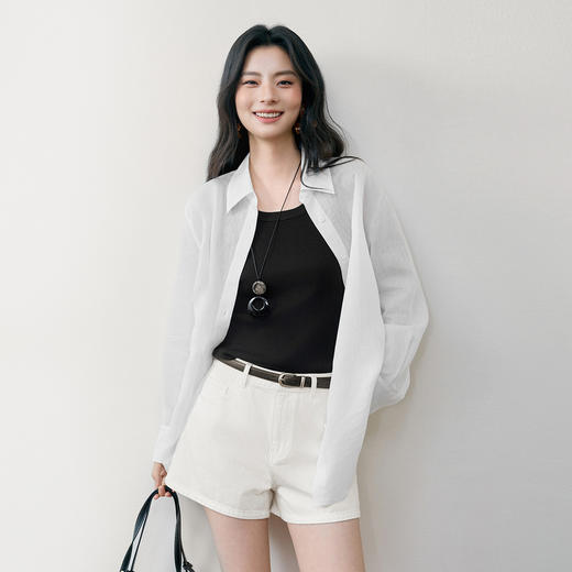 【严选】诗凡黎诗凡黎亚麻系列轻薄透气衬衫25夏新款天丝醋酸大版型绣花防晒衬衣7G6420791 商品图4