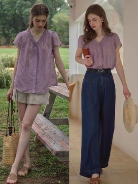 ✨“优雅氛围感”淡牵牛紫苎麻上衣💜定织定染色｜100%苎麻是舒适有筋骨的天然优质面料