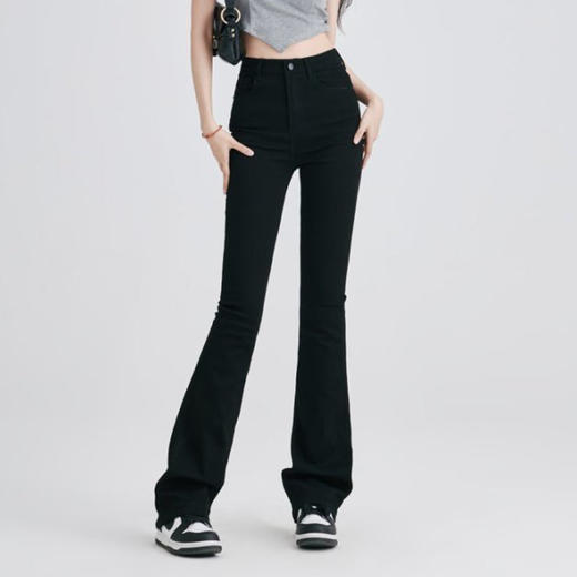 罗蒙女士复古休闲微喇牛仔长裤女夏季薄款高腰弹力拖地裤显瘦九分裤 商品图3