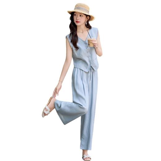 时尚天丝亚麻套装女2025夏季新款百搭气质马甲显瘦阔腿裤两件套EBDU978-1 商品图4