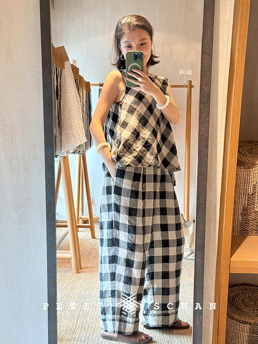 PETIT SCHAN小闪 CLO#852 Magic Carpet's Password 神毯的密码 一千零一夜纯亚麻格纹斜裁无袖上衣 商品图2