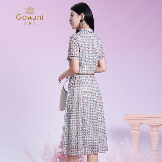 乔万尼2025夏季新款撞色艺术印花都市风通勤收腰连衣裙ED2E538 商品图4