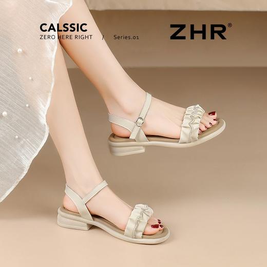 ZHR粗跟凉鞋女2025新款夏季外穿真皮软底上班不累脚水钻凉拖鞋 商品图4