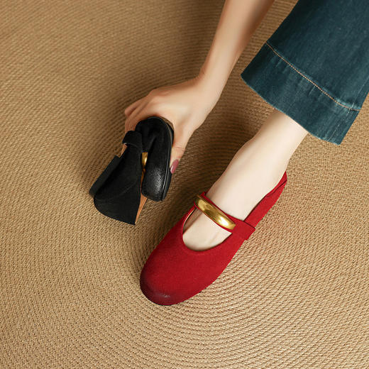 【预售5天】牛反皮擦色复古做旧两穿单鞋夏平底金属扣圆头可踩凉拖NJMK&K1669 商品图4