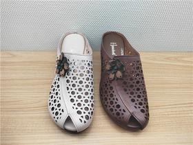 豪行夏季新款23292301真皮休闲中跟女凉鞋拖鞋凉拖