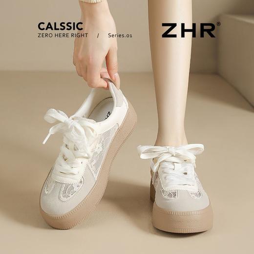 ZHR则则复古蕾丝德训鞋女2025新款花边百搭板鞋厚底增高休闲鞋女 商品图6