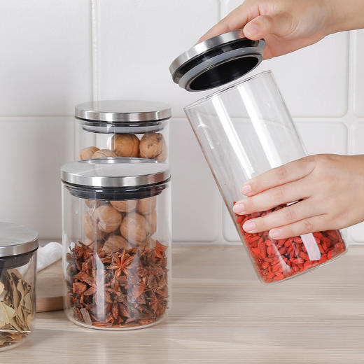 【高硼硅储物罐】不锈钢胶盖密封零食糖果坚果杂粮储藏罐耐热玻璃罐密封罐玻璃家用厨房带盖现代简约五谷罐防腐防潮不串味 商品图3