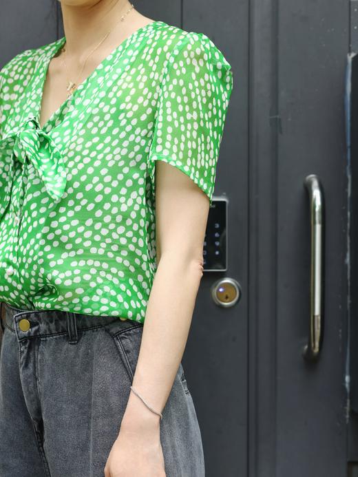 TYNVIE 系带透视短袖衬衫 - 绿色波点 商品图5