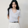 【严选】诗凡黎诗凡黎雪花棉亚麻V领T恤2025夏新款轻柔凉爽显瘦休闲百搭短袖上衣7G5301541 商品缩略图0