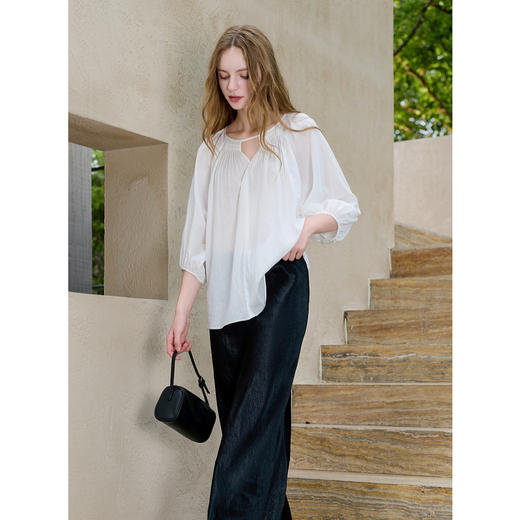 【莱赛尔】三彩2025秋季新款棉麻衬衣七分袖宽松上衣小衫简约S 商品图3