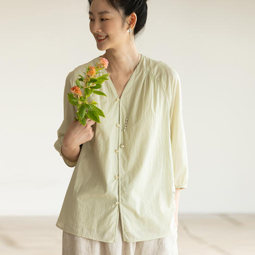 牧衣游原创 手工刺绣100支纯棉衬衫轻薄宽松通勤文艺衬衣 云去来 商品图0