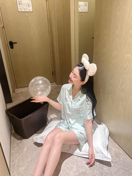 薄款KT条纹睡衣女款夏冰丝薄荷绿短袖可爱甜美可外穿家居服套装 商品图3