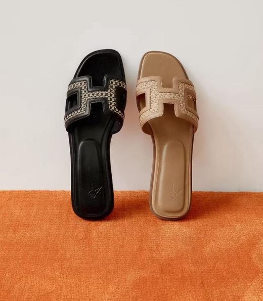 经典洋气编织H真皮拖鞋 商品图2