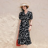 【严选】诗凡黎诗凡黎浪漫围裹式V领碎花连衣裙2025夏新款法式泡泡袖优雅小黑裙7G6490921 商品缩略图0