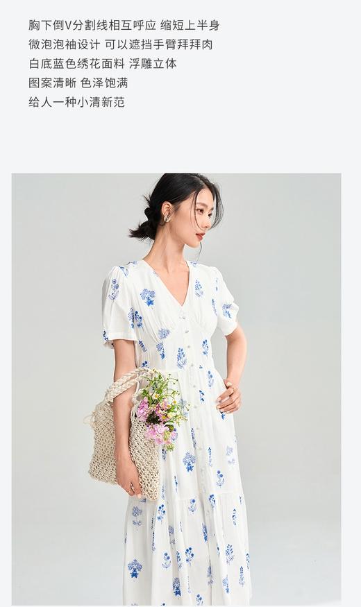重工刺绣花朵薄棉透气法式简约V领收腰显瘦气质连衣裙 商品图11