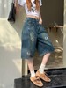 【GZ】无忧购美式复古设计感刺绣五分牛仔短裤女夏季宽松阔腿小个子直筒裤742（截单后3-5天发货） 商品缩略图4