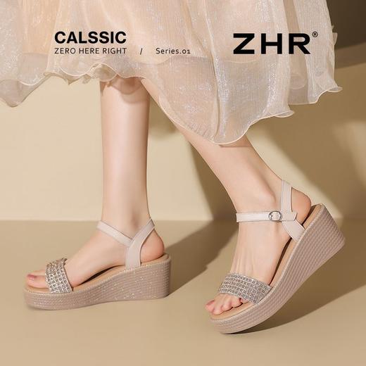 ZHR则则水钻坡跟凉鞋2025新款一字带厚底女鞋法式洋气凉鞋ins气质 商品图2