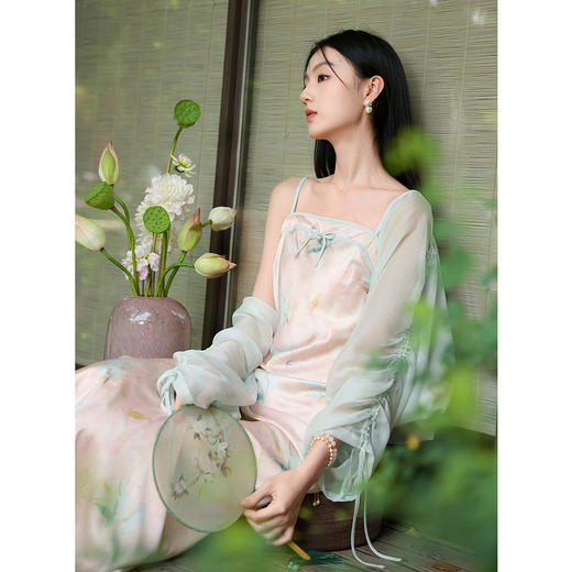 三彩【明月清风】2025夏季新款家居服套装吊带裙长裙罩衫开衫C 商品图2