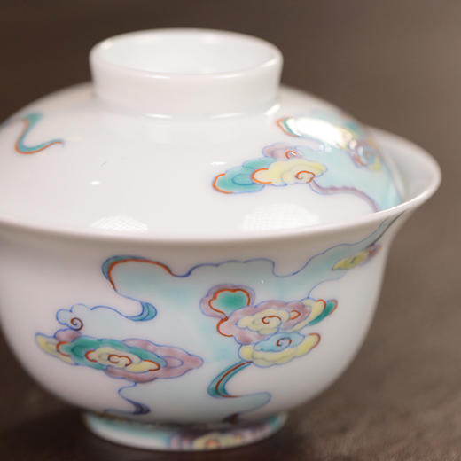 【忘言】斗彩祥云纹折沿小茶碗盖碗 曰何文人器 商品图3