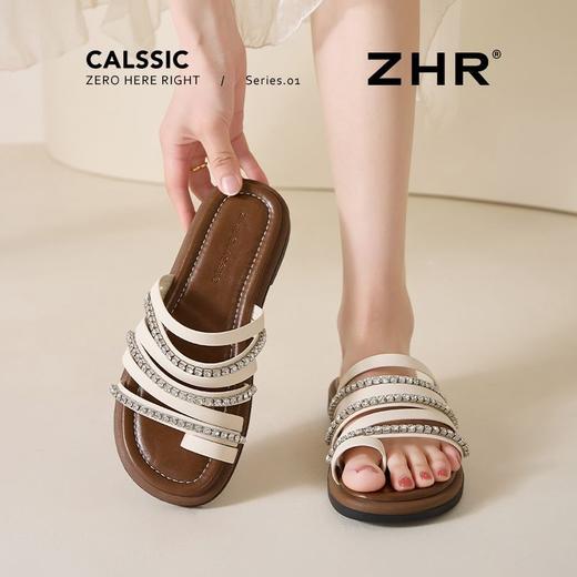 ZHR则则水钻平底夹趾拖鞋女鞋2025夏季新款时髦洋气舒适透气鞋子 商品图3