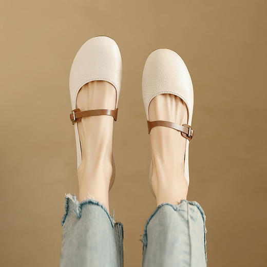 【预售5天】复古一字带软底软面豆豆鞋中跟四季款英伦风平跟单鞋LG&608-1115 商品图3