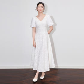 「高货wl」全新升级【铂金会员367/天猫489/差价122】(05629)洛诗琳法式重工镂空绣花连衣裙2025夏季泡泡袖优雅长裙