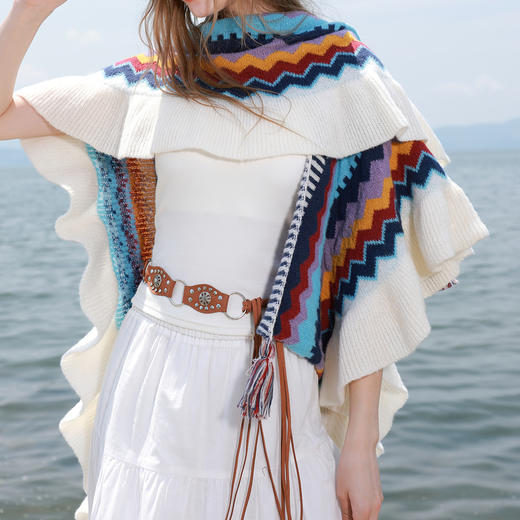 三彩2025新款波嬉风皮革腰带金属圆环雕花铆钉流苏西部牛仔风 商品图3