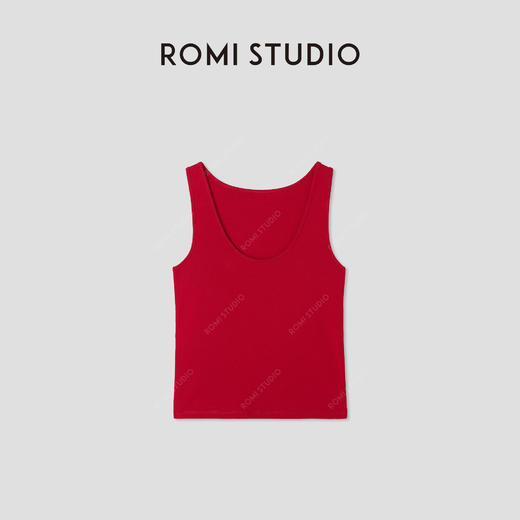 ROMI STUDIO“简约复古”高弹罗纹轻薄柔顺U领修身背心 RWCRSM2725 商品图0